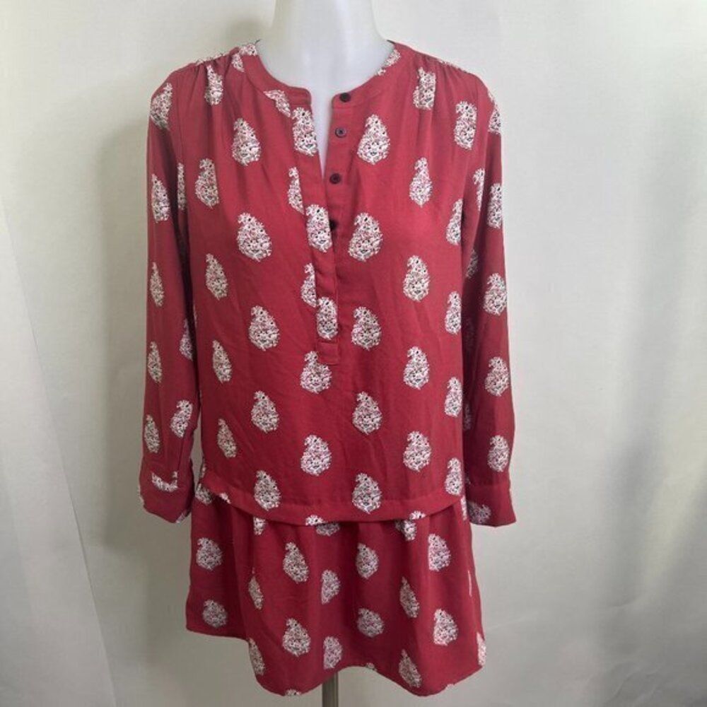 Loft Dress XXSP Pink Paisley Button Long Sleeve Blouson P2XS Petite Casual Aline